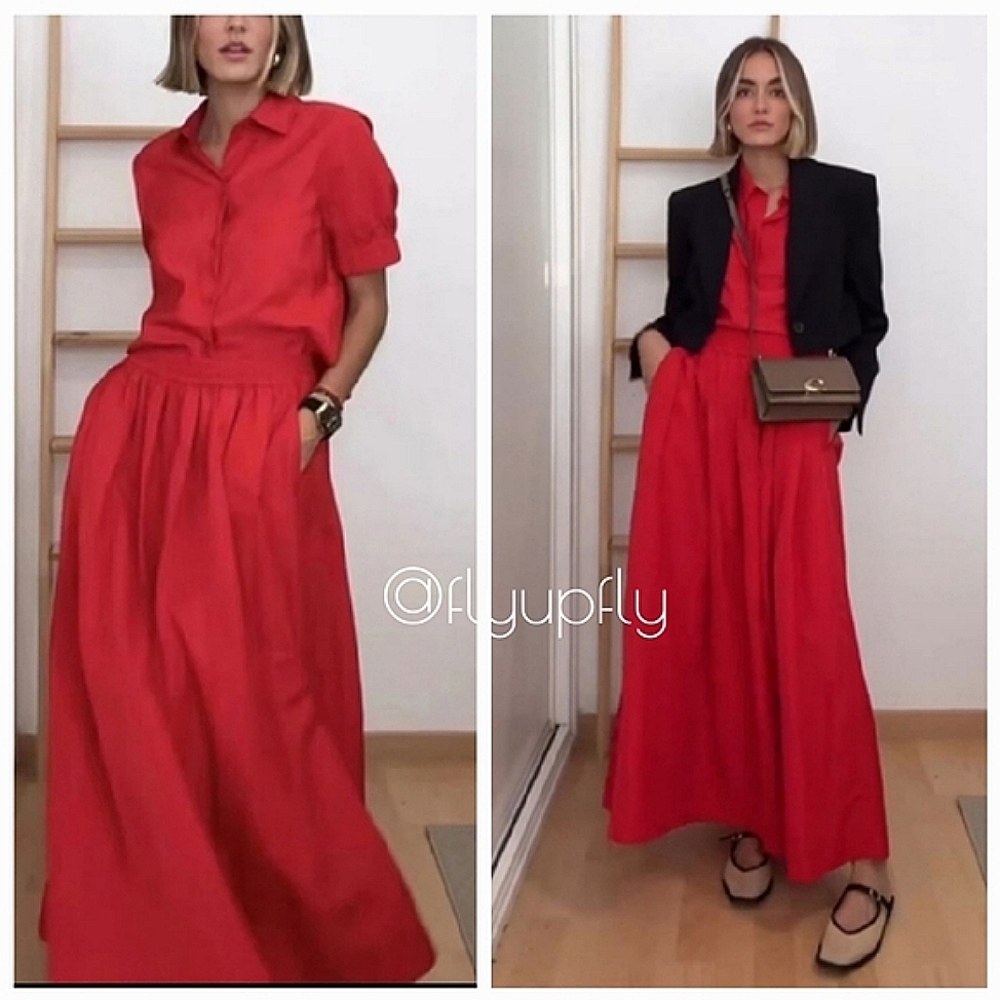 NWT Zara  Midi Skirt Red